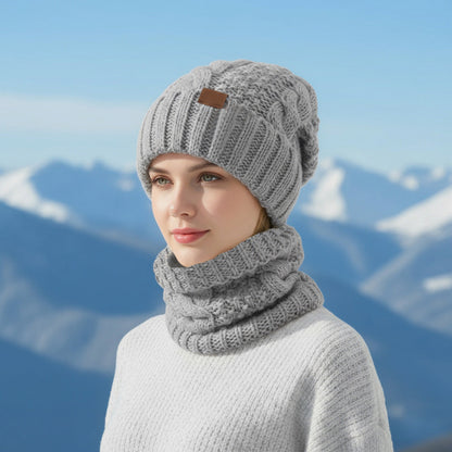 🧢Zimní dámská teplá pletená čepice s klapkou na uši a vlnou🧣