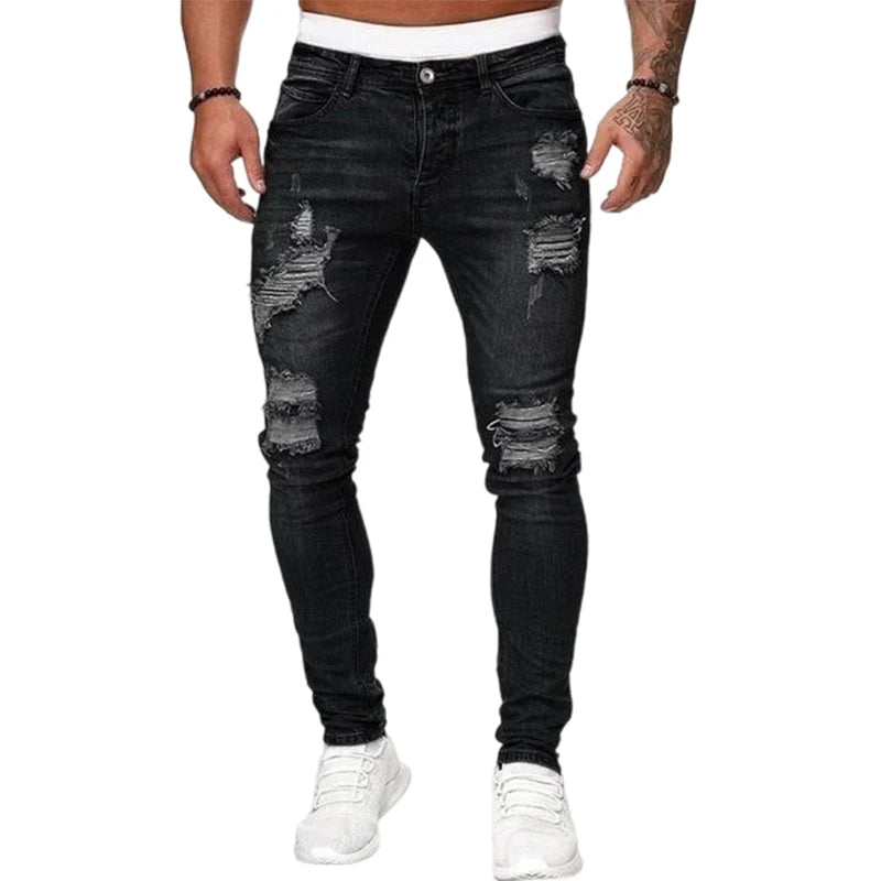 🔥Štýlové pánske skinny džínsy s efektom opotrebovania