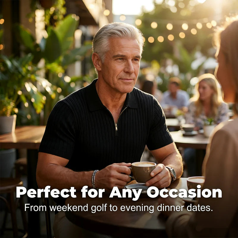 2026 Pánska košeľa s krátkymi rukávmi, rebrovým golierom a zipsom – priedušná a pohodlná