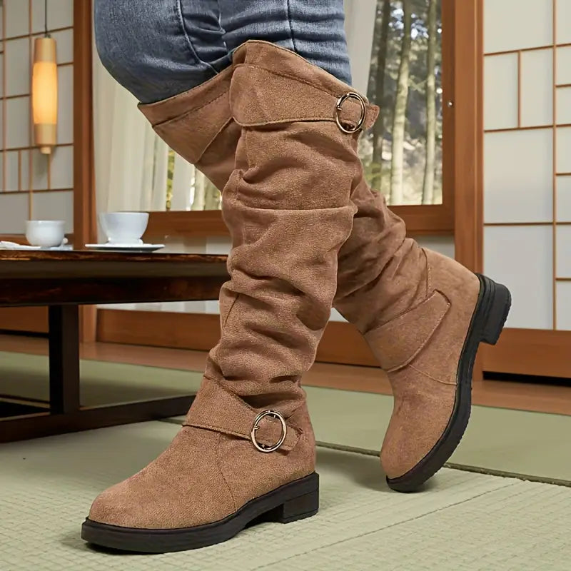 🔥Posledný výpredaj - Dámske vintage semišové jazdecké čižmy s manžetou