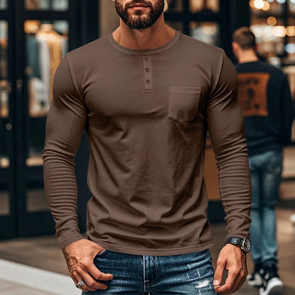 Pánske tričko s dlhým rukávom - priedušný polyester, zapínanie na gombíky, náprsné vrecko, pohodlný strih, ľahká údržba, každodenný štýl