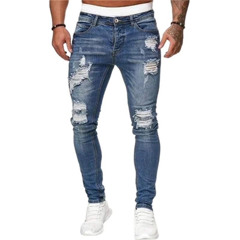 🔥Štýlové pánske skinny džínsy s efektom opotrebovania