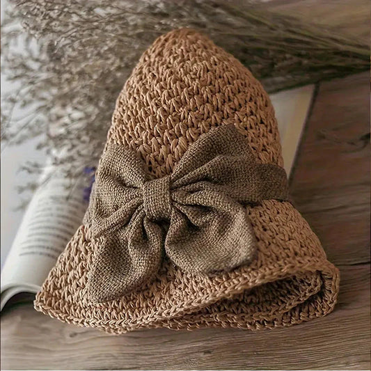 🏖️👒Elegantný pletený slamenný klobúk s mašľou