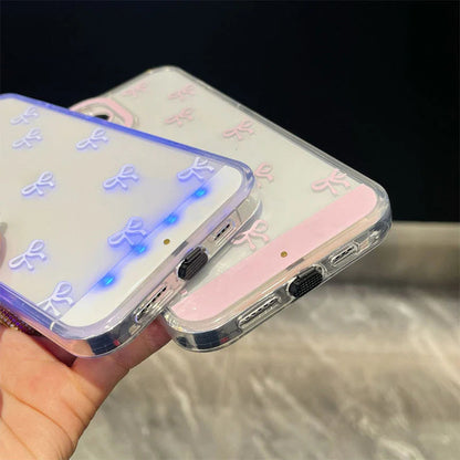 Roztomilý kryt na telefon s mašlí a LED světlem – stylová ochrana s třpytkami ✨
