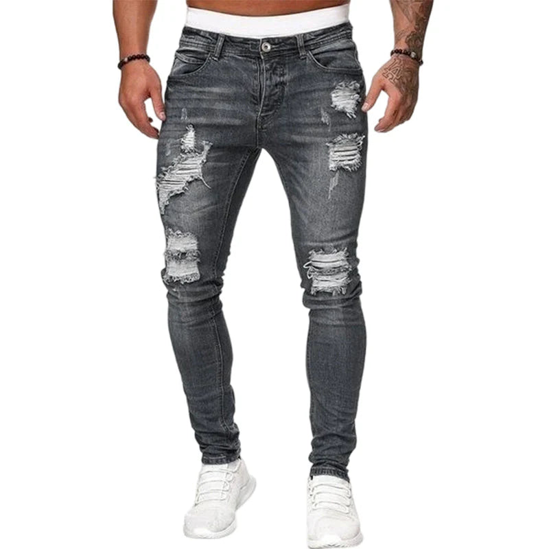 🔥Štýlové pánske skinny džínsy s efektom opotrebovania