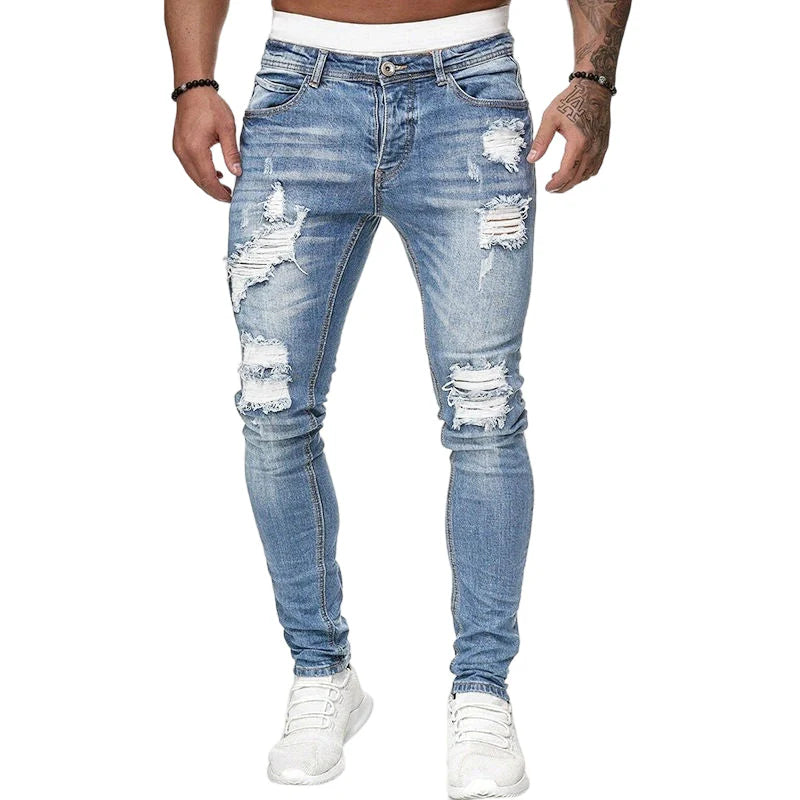🔥Štýlové pánske skinny džínsy s efektom opotrebovania