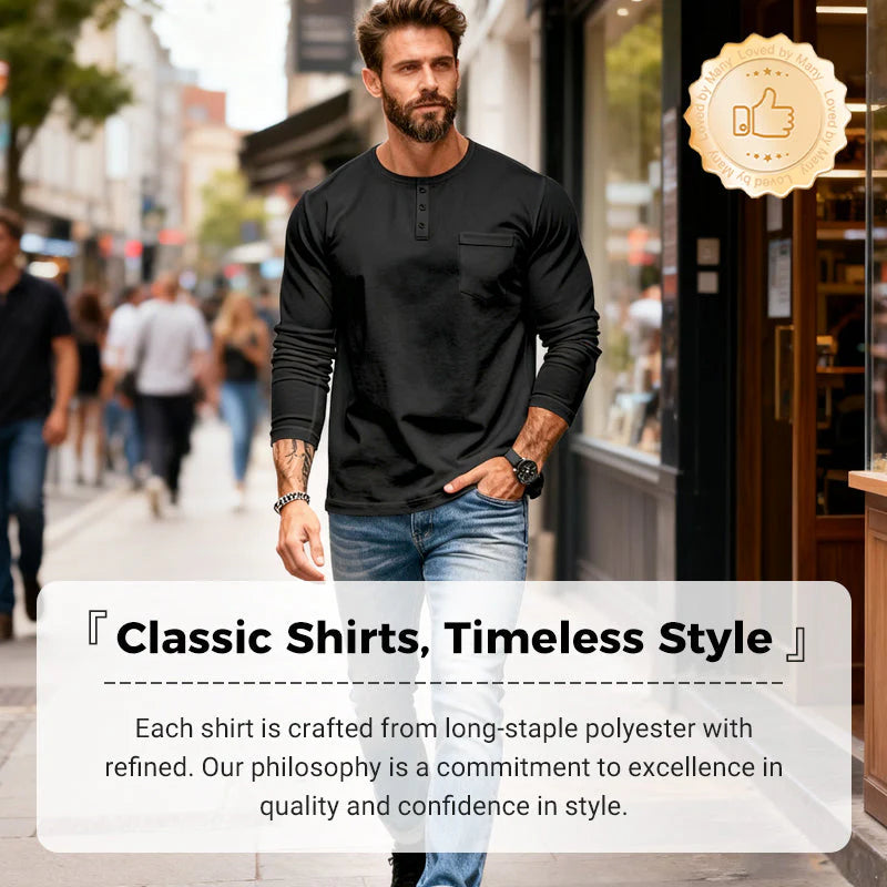 Pánske tričko s dlhým rukávom - priedušný polyester, zapínanie na gombíky, náprsné vrecko, pohodlný strih, ľahká údržba, každodenný štýl