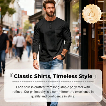 Pánske tričko s dlhým rukávom - priedušný polyester, zapínanie na gombíky, náprsné vrecko, pohodlný strih, ľahká údržba, každodenný štýl