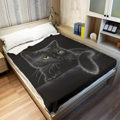🔥 🔥🐾Flanelová deka s roztomilým potiskem černé kočky