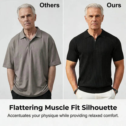 2026 Pánska košeľa s krátkymi rukávmi, rebrovým golierom a zipsom – priedušná a pohodlná