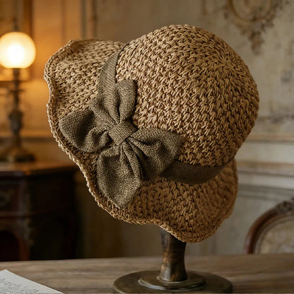 🏖️👒Elegantný pletený slamenný klobúk s mašľou