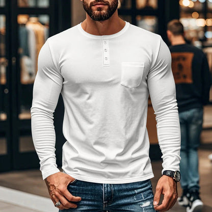 Pánske tričko s dlhým rukávom - priedušný polyester, zapínanie na gombíky, náprsné vrecko, pohodlný strih, ľahká údržba, každodenný štýl