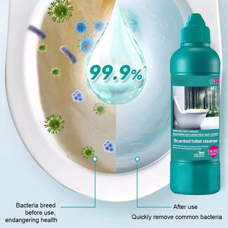 Čistič toaliet s 99 % antibakteriálnymi vlastnosťami odstraňuje žlté škvrny a zanecháva vašu misu žiarivo bielu už po jednom streknutí a jednom spláchnutí.