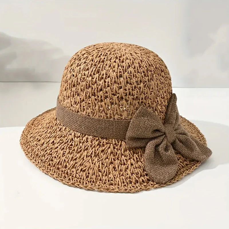 🏖️👒Elegantný pletený slamenný klobúk s mašľou