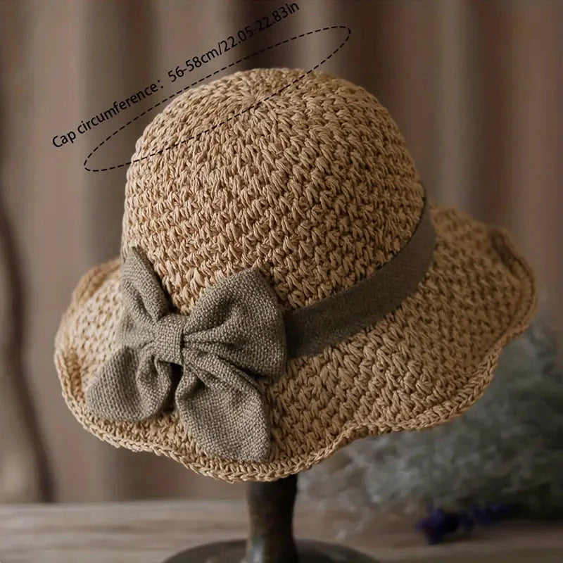 🏖️👒Elegantný pletený slamenný klobúk s mašľou