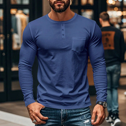 Pánske tričko s dlhým rukávom - priedušný polyester, zapínanie na gombíky, náprsné vrecko, pohodlný strih, ľahká údržba, každodenný štýl