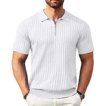 2026 Pánska košeľa s krátkymi rukávmi, rebrovým golierom a zipsom – priedušná a pohodlná