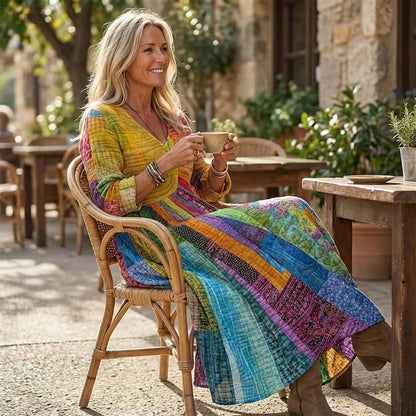2026 🎀Dámske šaty s výstrihom do V a patchworkovým vzorom