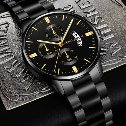 Men’s Business Quartz Watch Fashion Fake Three-Eye Six-Pin Calendar Men’s Watch Mesh Belt Men’s Watch Watch
