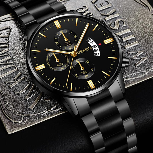 Men’s Business Quartz Watch Fashion Fake Three-Eye Six-Pin Calendar Men’s Watch Mesh Belt Men’s Watch Watch