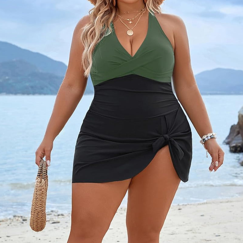 2025 Női Plus Size Halter nyakú egyrészes fürdőruha