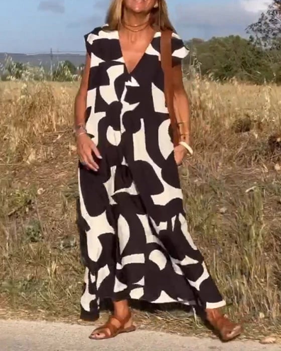 💕V ujjatlan, nyomtatott ruha V kivágással