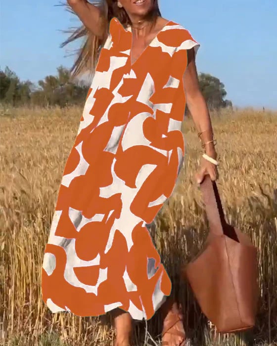 💕V ujjatlan, nyomtatott ruha V kivágással
