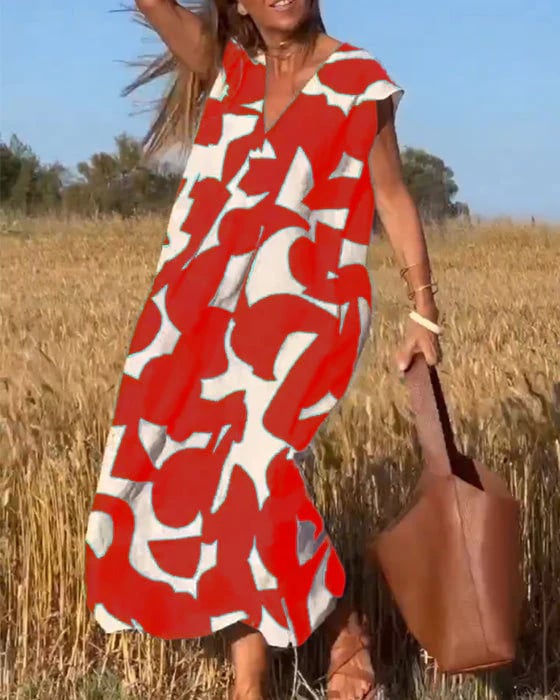 💕V ujjatlan, nyomtatott ruha V kivágással