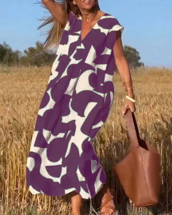 💕V ujjatlan, nyomtatott ruha V kivágással