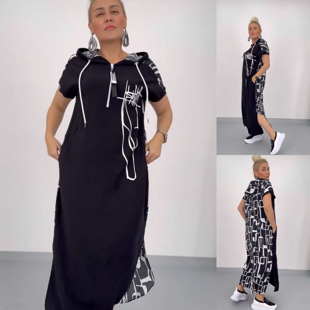 🔥👗Cipzáras maxiruha kapucnival