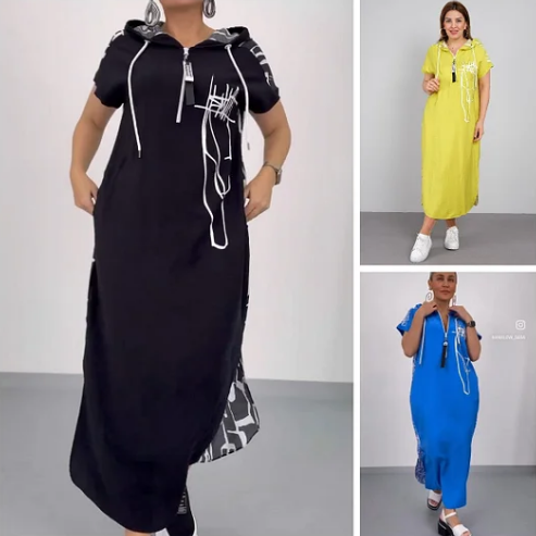 🔥👗Cipzáras maxiruha kapucnival