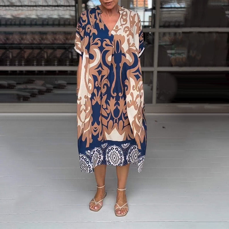 👗Nyomtatott V nyakú laza midi ruha