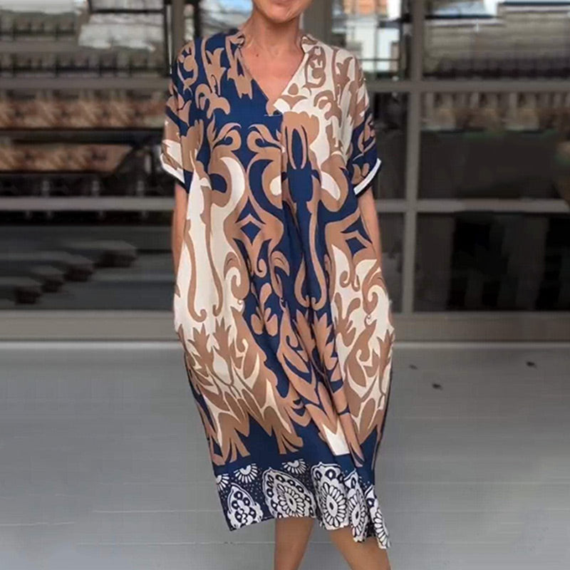 👗Nyomtatott V nyakú laza midi ruha
