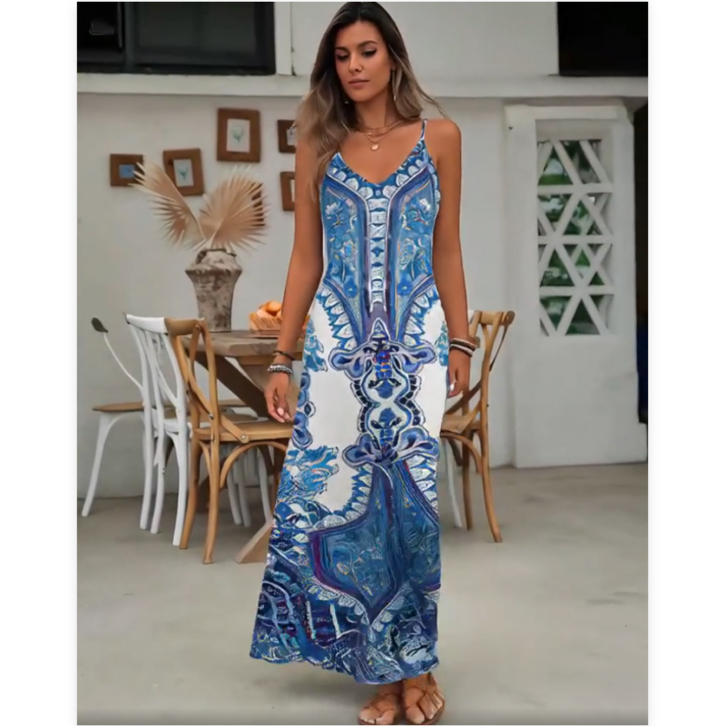 👗Női retro nyomtatás V-nyakú ujjatlan ruha