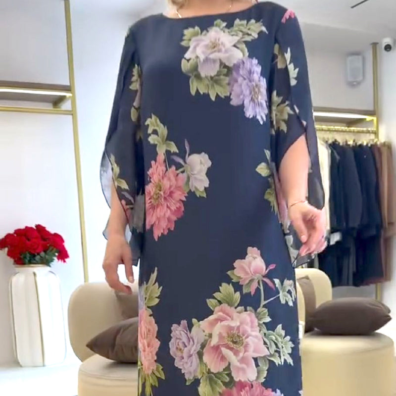 🌺Női Elegáns Crew nyakú nyomtatott hosszú ruha