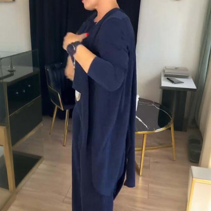 🎁Získajte náhrdelník zadarmo💝Elegantná trojdielna sada s dlhým kardiganom (zahŕňa blúzu a nohavice)